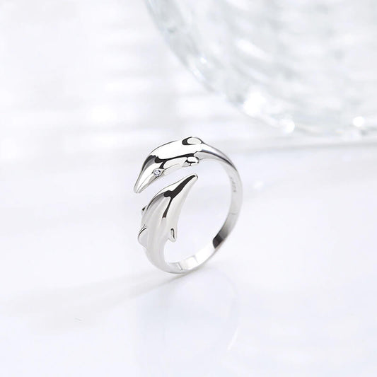 Silver Twins Dolphin Ring